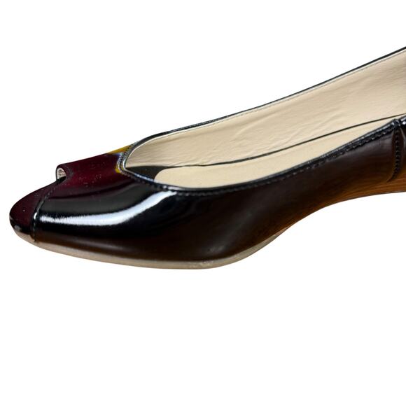 Steve Madden Open Toe Peep Patent Leather Black Stacked Wedge Shoes Pumps sz 8 - Picture 5 of 16